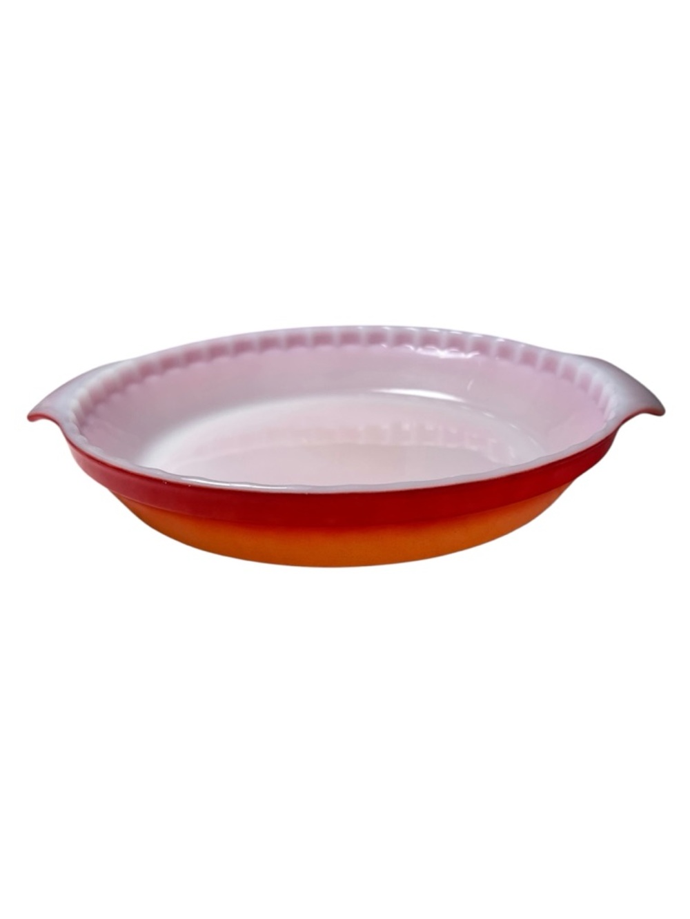 Vintage FIRE KING Red Atomic Orange Ombre 10” Pie Plate by Anchor Hocking
